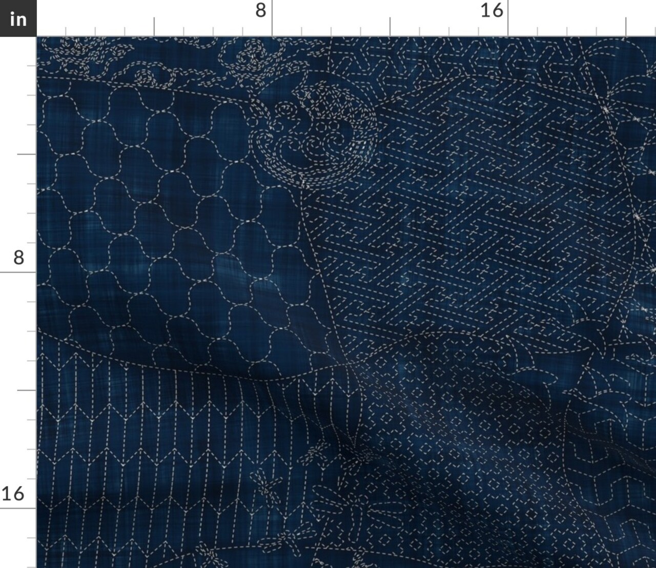 Collection Sashiko Japanese Traditional Quilt Origami Dark Blue Indigo White Sewing Custom Printed Fabric by Spoonflower Various Fabrics by the Yard or Fat Quarter